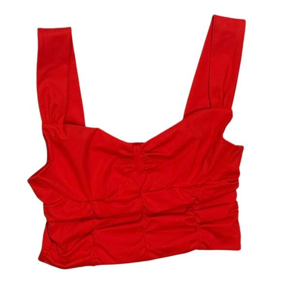 The Kooples Red Cropped Top – Ruched & Silver Zipper | Size Small (FR 1) - Picture 3 of 6